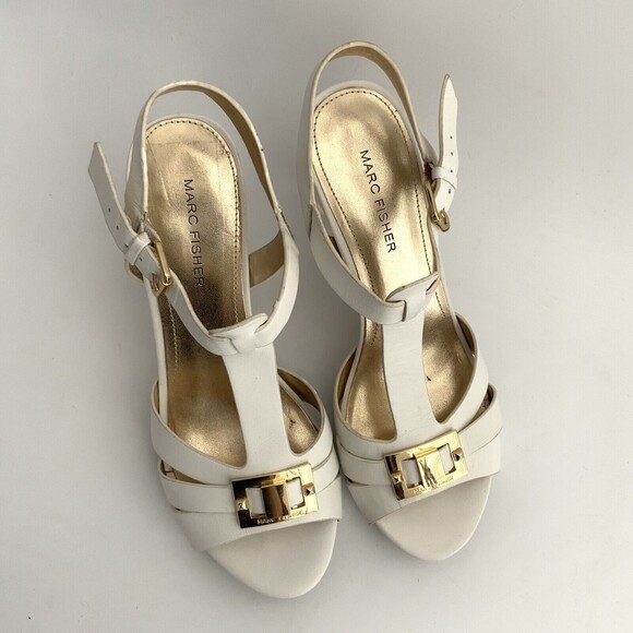 Marc Fisher Leather Varika Strappy Platform Heeled Sandals White 7.5 - Picture 12 of 13
